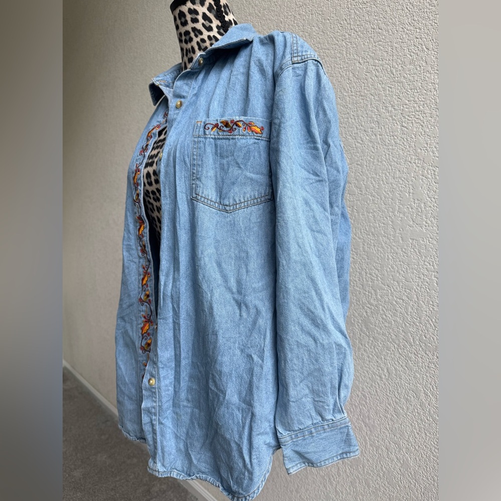 Style Studio Fall Embroidered Denim Button Up - Picture 3 of 7